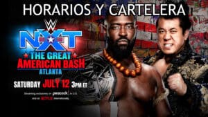 Cartel oficial NXT Great American Bash 2025 con Oba Femi, Yoshiki Inamura y logo del evento en Atlanta
