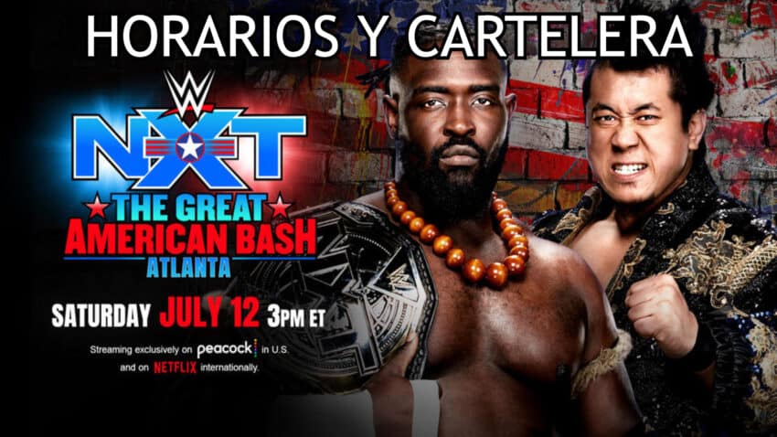 Cartel oficial NXT Great American Bash 2025 con Oba Femi, Yoshiki Inamura y logo del evento en Atlanta