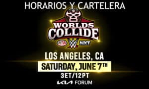 Cartel oficial WWE Worlds Collide 2025 con luchadores de WWE y AAA en el Kia Forum